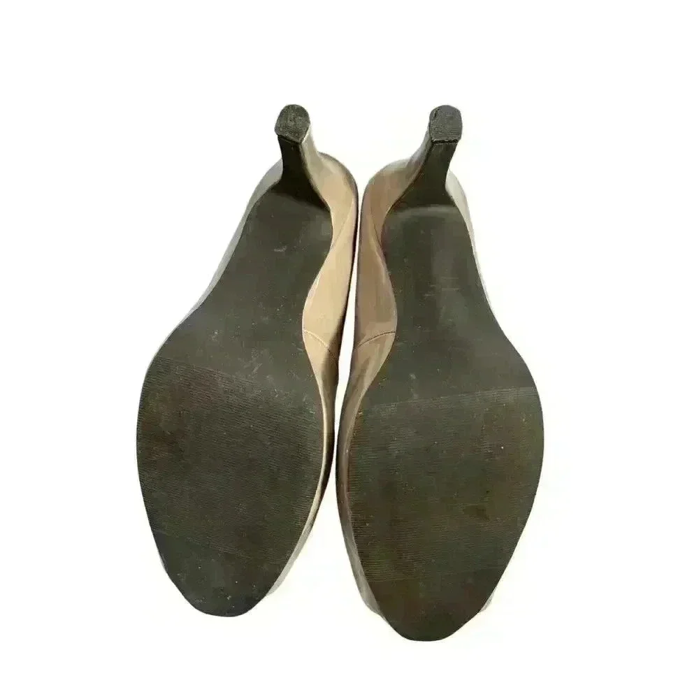 9 & Co. 10M Nude Tan Open Toe Platform Heel Shoes Classy Dressy Business Heels